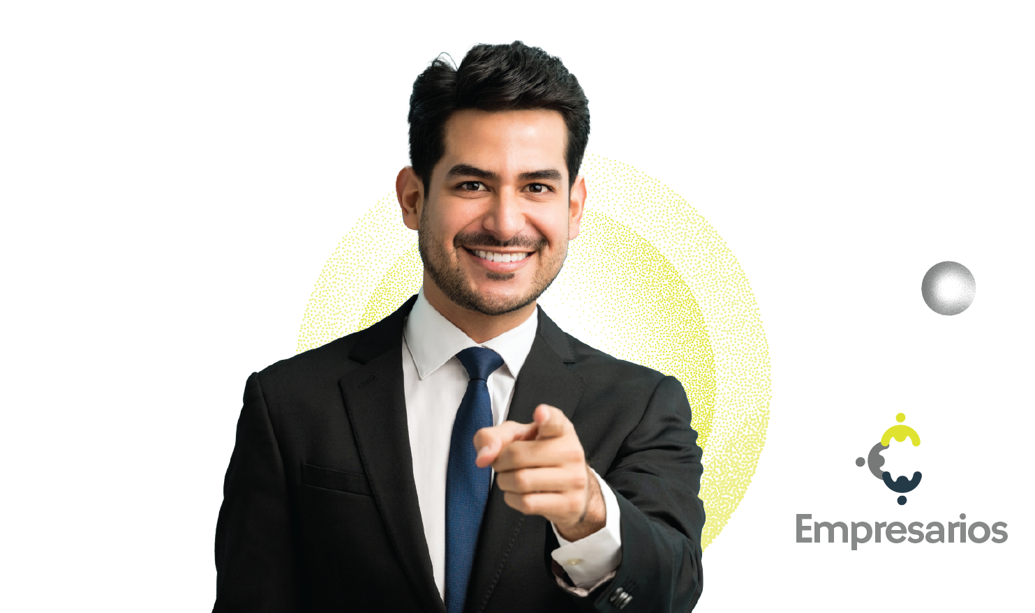 hombre ejecutivo señalando con un dedo y representando lo que es un empresario de protección